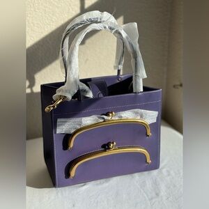 💜💜 COACH Cashin 22 Carry Double Kisslock Tote C9811💜💜